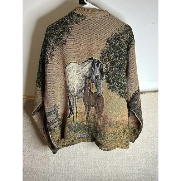 Sugar Street Weavers Vintage Cardigan Sweater XL Horse Tapestry EUC - Picture 10 of 16